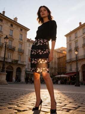 White House Black Market Floral and Polka Dot Mesh Insert Pencil Skirt Size 6